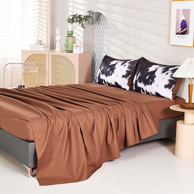 SUCSES 8 Pieces California King Comforter Set with Sheets, Cal King Size Cow Fur Print Bedding Set for Kids Teens Boys Girls, Western Style Highland Cowhide Farmhouse Bed in A Bag
