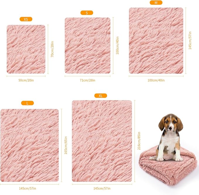 Pink Calming Dog Blanket Waterproof Pet Blankets Fluffy Long Faux Fur Cat Throw Blankets for Couch Furniture Protector Love Bed Cover Washable(Pink,M)