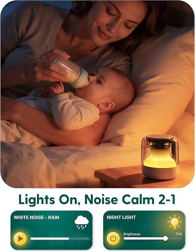 Babelio Pocket Glow White Noise Sound Machine - Upgraded 7 Color Night Lights, 20 Non-Looping Sounds, Timer & Memory Function, Portable for Adults & Babies, White
