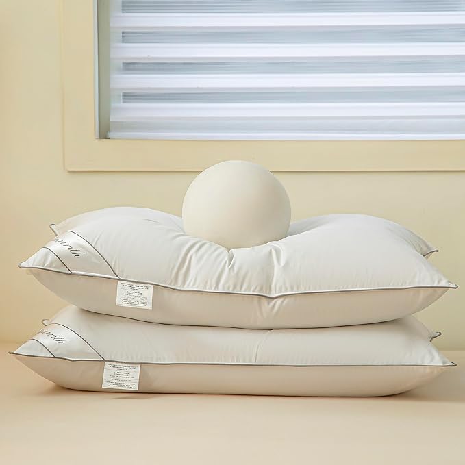 King Size Goose Down Feather Hotel Collection Bed Pillows with Grey Piping for Sleeping,100% Cotton Cover White Color King(20x36IN) One Pillow