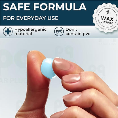 Peace&Quiet | PQ Wax Ear Plugs for Sleeping, Swimming - Soft Noise Cancelling Silicone Gel Wax Earplugs for Sleep and Swimmers, Sound Blocking Level of 32 Db, Color: Blue
