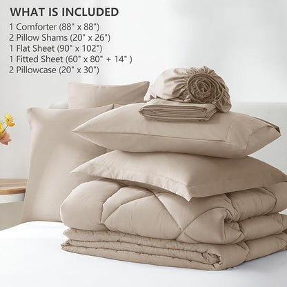 CozyLux Queen Comforter Set Wheat - Bed in a Bag Queen Size 7 Pieces, Luxury Soft Bed Set for All Seasons, Bedding Set with Down Alternative Comforter, Sheets, Pillowcases & Shams