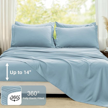 FUANNA Queen Comforter Set Light Blue, 7 Pieces Soft Bedding Sets Queen Size, All Season Lightweight Bed in a Bag with Comforter, Flat Sheet, Fitted Sheet, Pillowcases & Shams