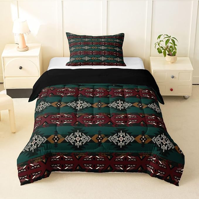 Erosebridal Southwestern Comforter Set - Twin Bohemian Geometric Quilt, Ethnic Tribal Arrow Bedding Set, Duvet Insert, Country Western Room Decor for Bedroom, Green