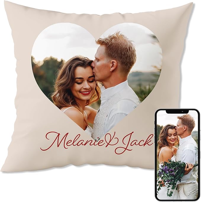Fabric Textile Products Ships Next Day - Valentines Day Heart Decor - Custom Pillow - USA Made - Pillow with Pictures or Text - Valentines Gifts for Him or Her - Fluffy Soft Pillows - 20x20