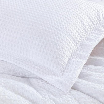 Chezmoi Collection Wilmer 3-Piece Waffle Weave Comforter Set - Soft and Cozy All Season Bedding Set, Queen, White