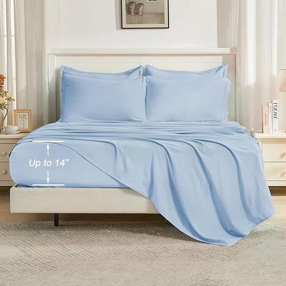 Andency California King Size Comforter Set with Sheets Light Blue - 7 Pieces Cal King Bed in a Bag Boho Bedding Sets, Bed Set with Comforter, Sheets, Pillowcases & Shams