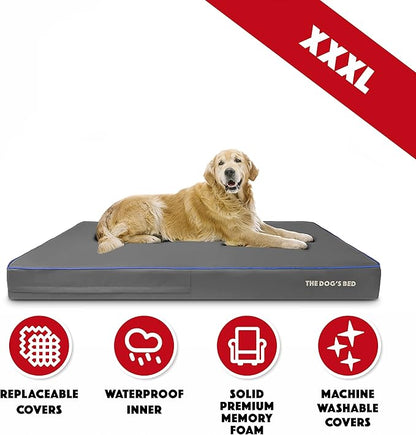 The Dog’s Bed Orthopedic Memory Foam Dog Bed Mattress, Oxford Fabric, Grey with Dark Blue Trim, XXXL, 6-Inch