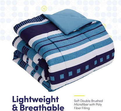 Sweet Home Collection 7 Piece Comforter Set Bag Solid Color All Season Soft Down Alternative Blanket & Luxurious Microfiber Bed Sheets, Marino, Queen