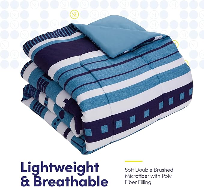 Sweet Home Collection 7 Piece Comforter Set Bag Solid Color All Season Soft Down Alternative Blanket & Luxurious Microfiber Bed Sheets, Marino, King