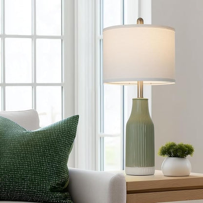 24.5" Ceramic Table Lamp for Bedroom, Sage Green Table Lamp for Living Room End Table, Small Farmhouse Bedside Lamp for Nightstand (1 Pack)