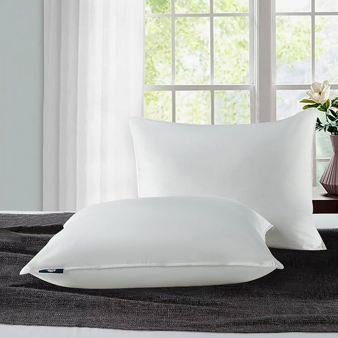 Serta 233 Thread Count White Goose Feather Down Fiber Pillows Medium Firm King Size Pillows Set of 2 Pack 100% Cotton Hotel Collection Bed Pillow for Side Sleeper