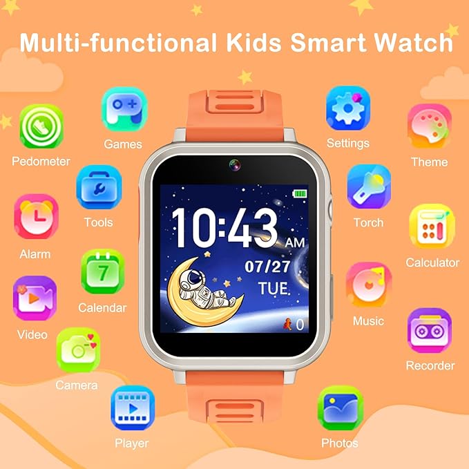 Smart Watch for Kids, Kids Smart Watch with 39 Puzzle Games Camera Video Recorder Music Alarm Calculator Calendar Flashlight Pedometer Birthday Gift Educational Toys for 3-12 Year Old Boys Girls