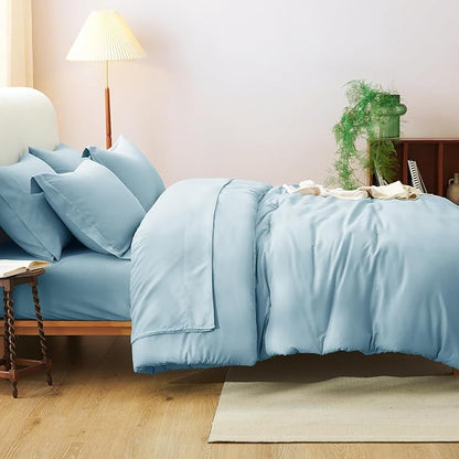 CozyLux Full Size Comforter Set Light Blue, 7 Pieces Bed in a Bag Full Comforter Set with Sheets, Bedding Set with Down Alternative Comforter, Fitted Sheet, Flat Sheet, Pillow Shams and Pillowcases