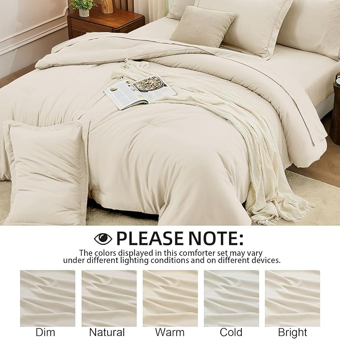 FUANNA Twin XL Comforter Set Cream White, 5 Pieces Soft Twin XL Size Bedding Sets, All Season Lightweight Bed in a Bag with Comforter, Flat Sheet, Fitted Sheet, Pillowcase & Sham