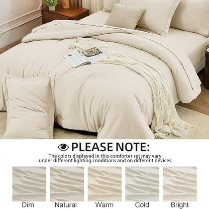 FUANNA Twin XL Comforter Set Cream White, 5 Pieces Soft Twin XL Size Bedding Sets, All Season Lightweight Bed in a Bag with Comforter, Flat Sheet, Fitted Sheet, Pillowcase & Sham