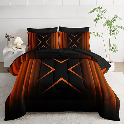Black and Yellow Geometric Comforter Set Full Size 7Pieces,3D Abstract Mordern Printed Bedding Set for Adults,Geometric Mordern Decor All Seasons with Pillowcases,Flat, Fitted Sheet
