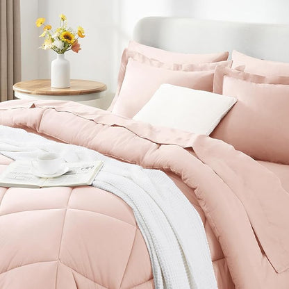 CozyLux Full Size Comforter Sets Blush Pink - 7 Pieces Bed in a Bag Full, Luxury Soft Bed Set for All Seasons, Bedding Set with Down Alternative Comforter, Sheets, Pillowcases & Shams