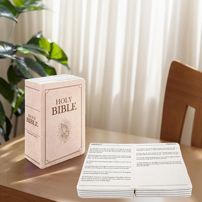 The Holy Bible Pillow Plush- Book Shape, Openable, Cozy Faith Bible Pillow Christian Bible Verse Pillow (Beige)
