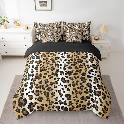 Erosebridal Animal Skin Pattern Gradient Gold Brown King 7-Piece Comforter Set | Leopard Print Sheets and Pillowcases Ombre Cheetah Fur Bed in A Bag Women Men Adults Bed Sets