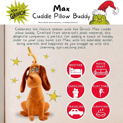 Dr. Seuss The Grinch Max Dog Holiday & Christmas Bedding Super Soft Plush Cuddle Pillow Buddy, (Officially Licensed Product) by Franco