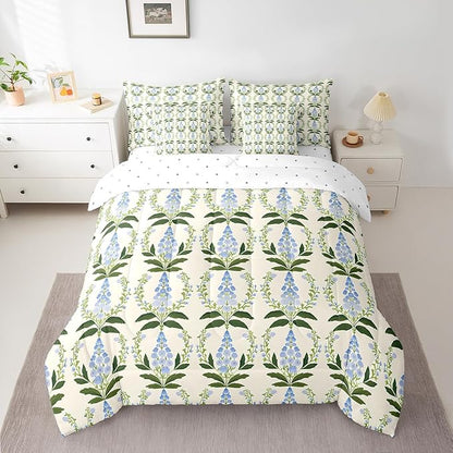 Feelyou Girls Vintage Flower Comforter Set with Sheets Full Size 7 Pieces Kids Romantic Florals Pattern Bedding Set for Boys Women Teens Botanical Nature Garden Theme Bed in a Bag Room Decor