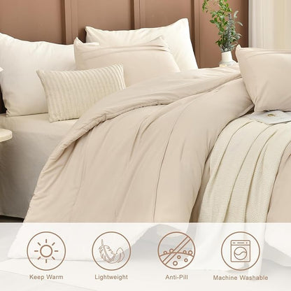 Masaca Oversized King Comforter 128"x120",Solid Color Pinch Pleated Extra Large King Comforter Set,3 Pieces Soft Textured Wheat Bedding Comforter Set Ultra Soft