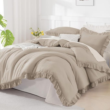 Andency Wheat Ruffle Comforter Set, 2 Pieces Kids Comforter Set Twin(66x90Inch), Farmhouse Shabby Chic Comforter Set, Soft Microfiber Kids Bedding Set