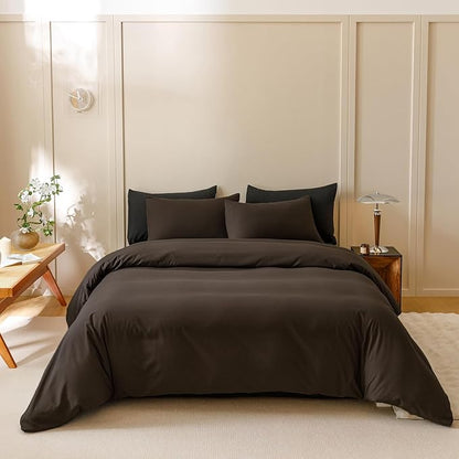 KAREVER Dark Brown Comforter Set Twin Size Deep Brown Bedding Set 3 PCs Deep Coffee Color Comforter Set Soft Durable Fluffy Blanket Set Twin Size