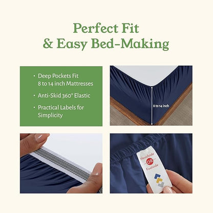 California Design Den Twin XL Sheet Set - Soft 100% Organic Cotton Twin XL Sheet Sets with Deep Pockets, Crisp, Breathable and Durable Bedding Set - Navy Blue