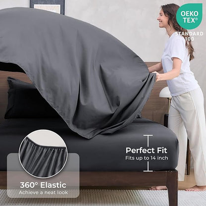 HEVUMYI King Comforter Set - 7-Piece All Season Bed in a Bag King, Ultra Soft Bedding Set with Comforter, Flat Sheet, Fitted Sheet, Pillowcases, Pillow Shams, Dark Grey