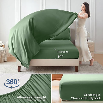 Sasttie King Size Comforter Set, 7 Pieces Bed in a Bag King, Complete Bedding Set Includes Comforter, Flat Sheet, Fitted Sheet, Pillowcases and Pillow Shams, Dark Green