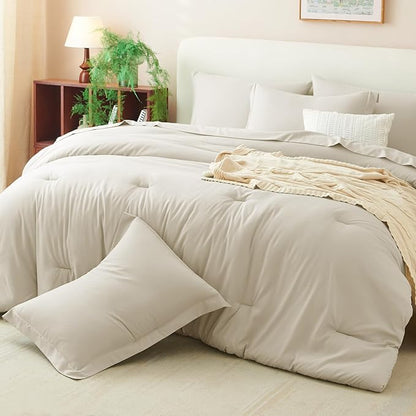 CozyLux Full Comforter Set Oatmeal, 7 Pieces Bed in a Bag Soft Bedding Comforter Set with Sheets, All Season Boho 7PC Bed Sets with Comforter, Fitted Sheets, Flat Sheets, Pillow Shams and Pillowcases