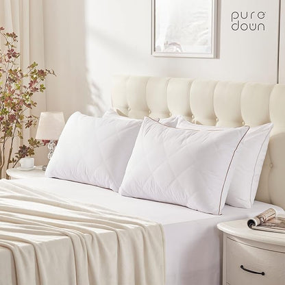 puredown® Goose Feathers and Down Pillow with Diamond Quilting with 100% Cotton Cover, Pack of 1, Standard Size