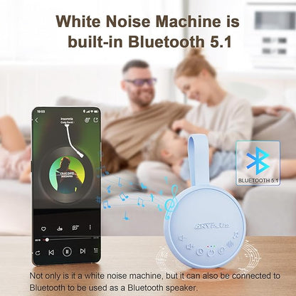White Noise Sound Machine for Sleeping Adults & Baby, Portable Noise Machine with 24 Soothing Sounds, Bluetooth 5.1, Battery Powered, 3 Timer Settings, Memory Function for Home, Office, Travel (Blue)