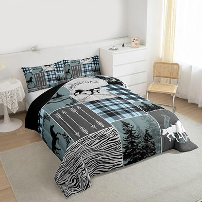 Erosebridal Western Cowboy Bedding Set King, Horse Arrow Comforter Set with 2 Pillow Cases, Riding Boots Horseshoe Quilt Rustic Farmhouse Patchwork Duvet Insert for Kids Boys Teens Bedroom Decor