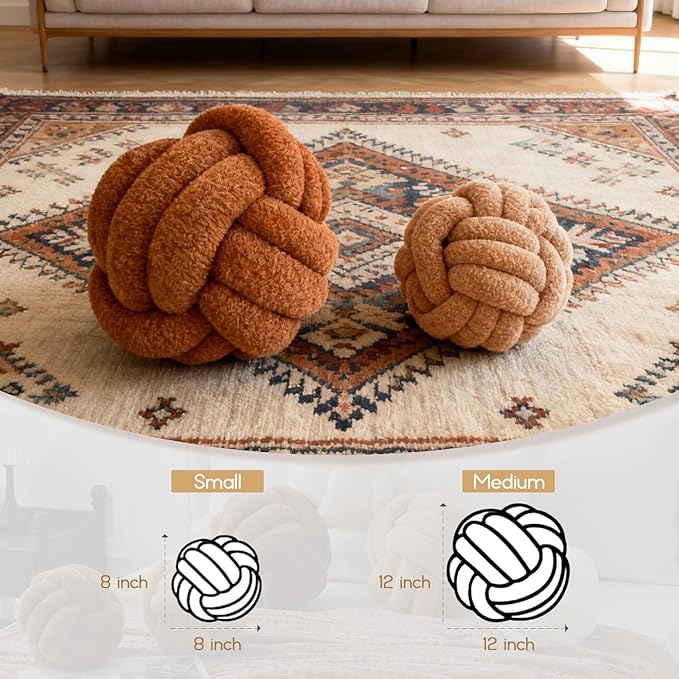 Knot Pillow Ball Plush - Decorative Throw Pillows for Bed Relieve Stress, Round Knot Cushion for Sofa Decor Pet Toy, Khaki 12 inch