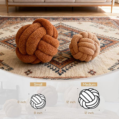 Knot Pillow Ball Plush - Decorative Throw Pillows for Bed Relieve Stress, Round Knot Cushion for Sofa Decor Pet Toy, Khaki 12 inch