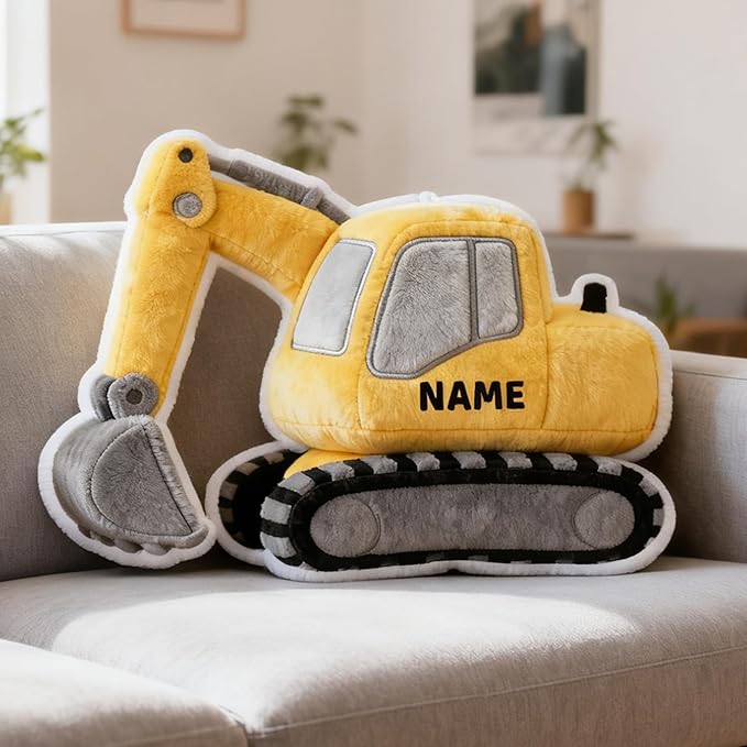 Custom Excavator Shaped Pillow Personalized Double-Sided Printed Cute Pillow Customized Christmas Party Commemorative Gift Sofa Decorative for Boys and Girls 8-32in