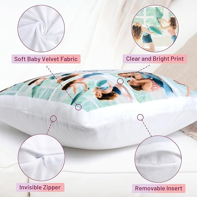 Custom Pillow with Insert, Personalized Throw Pillows with Picture Text - Double-Sided Printing, Customized Heart Shaped Pillow Photo Gifts, Personalized Gifts for Anniversary Valentines Day