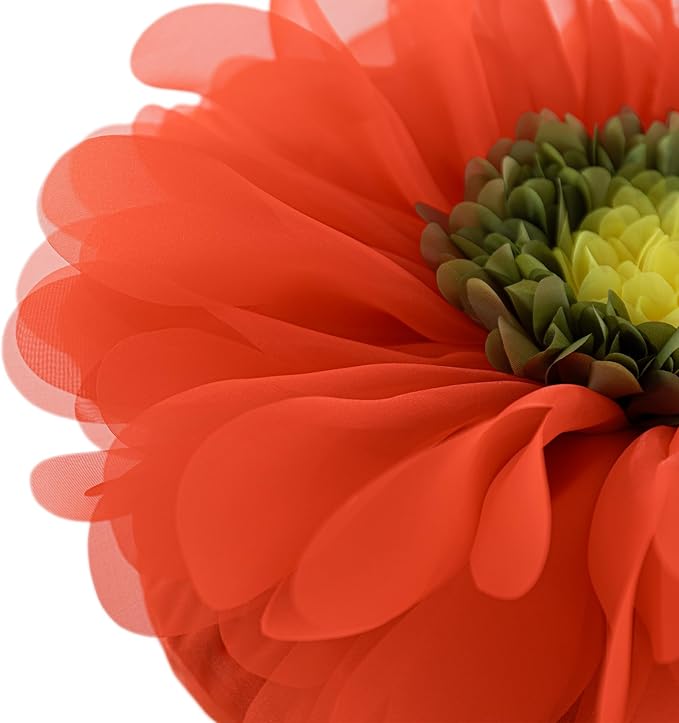 Hand-Stitched Round Decorative Flower Pillow Vibrant Orange 3D Sunflower Velvet Throw Pillow Cute Soft Floral Accent Cushion Boho Farmhouse Home Decor for Couch Bed Living Room Bedroom 14Inch