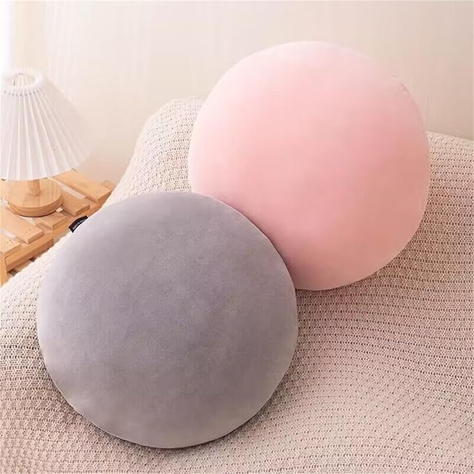 MOJUN Round Throw Pillow, 15.7" Soft Solid Color Round Sofa Lumbar Pillow Floor Pillow Home Decorative Pillow Cushion for Couch Car Living Room Bedroom, Grey