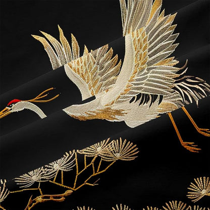 Japanese Style Comforter Set Full Size Black Gold Pine and Crane Bedding Set 3D Vintage Chinoiserie Printing Bedding White Golden Bird Tree Comforter Ultra Soft Lightweight Microfiber