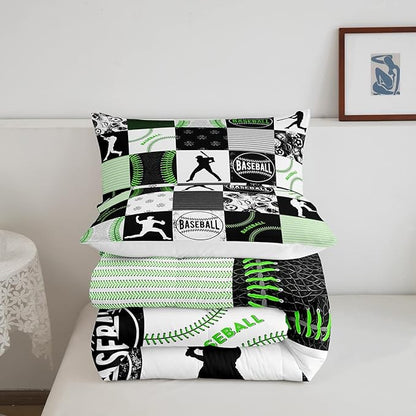 Erosebridal Baseball Bedding Set King for Kids Boys Teens,Softball Comforter Set,Sports Game Soccer Volleyball Quilted Youth,Geometric Patchwork Down with 2 Pillowcases Bedroom Decor