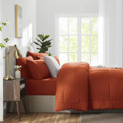 CozyLux Queen Comforter Set Terracotta, 7 Pieces Bed in a Bag, Burnt Orange Fall Comforter Queen Size, All Season Bedding Sets with Stitch Quilted Comforter, Flat Sheet, Fitted Sheet, Pillowcases