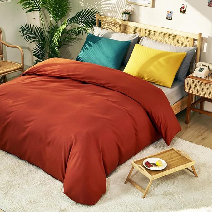 CLOTHKNOW Terracotta Queen Comforter Set 3Pcs Burnt Orange Bedding Comforter Sets Caramel Queen Comforter Soft Rust Comforter with 2 x Pillow Cases
