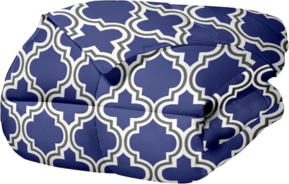 Superior Trellis Comforter Set with Pillow Shams, Luxurious & Soft Microfiber with Down Alternative Fill, Contemporary Geometric Trellis Design - Twin/Twin XL Bedding Set, Navy Blue