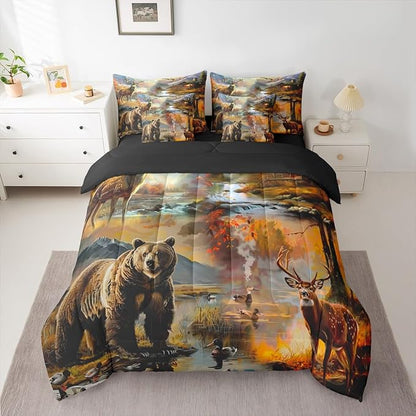 Erosebridal King Size Deer Bear Comforter Set with Sheets 7 Pieces | Rustic Cabin Lodge Bedding Set for Kids Boys Girls Mallard Duck Woodland Animal Bed in A Bag Country Rural Farmhouse Bed Sets