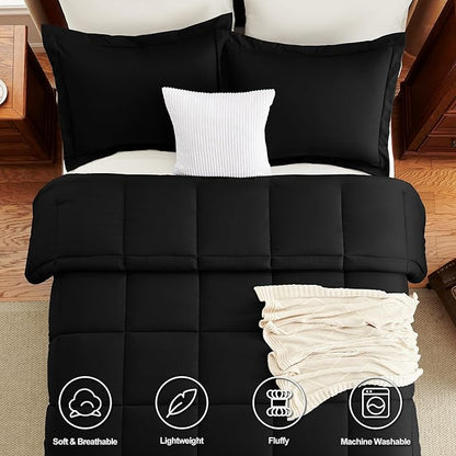 CozyLux Oversized King Comforter Set, 3 Pieces Black 120x98 Box Stitched Design Soft Bedding Set, All Season Lightweight Breathable Bed Set with 1 Down Alternative Comforter and 2 Pillow Shams