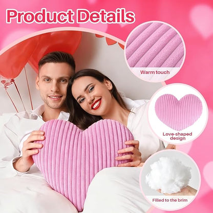 Cumule 3Pcs Valentine's Day Heart Pillows Ribbed Large Love Heart Pillows Red Ivory Pink Pillows for Valentines Day Living Room Bedroom Decor